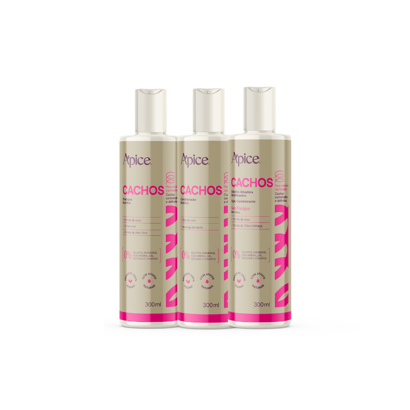 Kit Cachos NOVA FRAGRÂNCIA - Shampoo, Condicionador e Gelatina (3 ITENS)