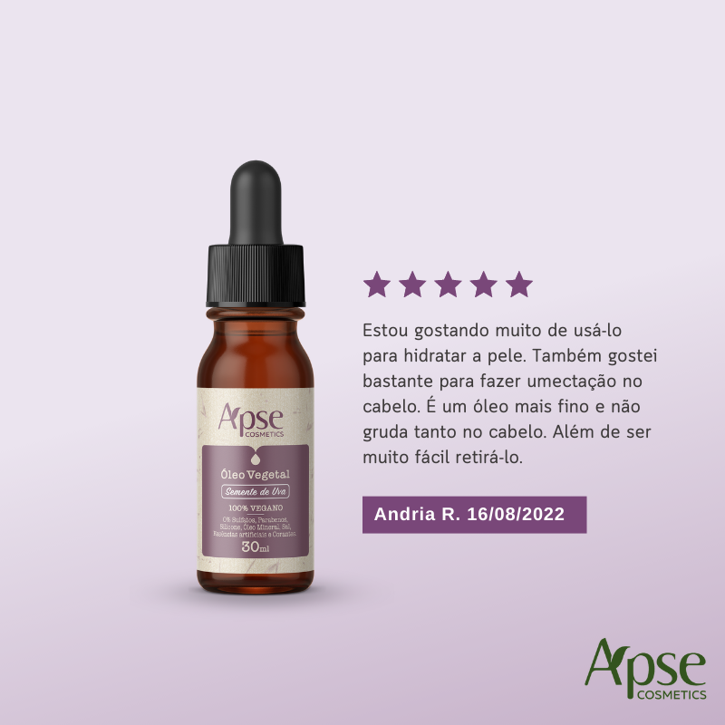 Óleo Vegetal de Semente de Uva 30 ml - Brinde